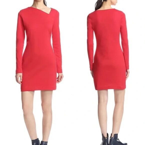 Kate Spade Saturday Slant Neck Dress Red Small Long Sleeve Sheath - Picture 1 of 8